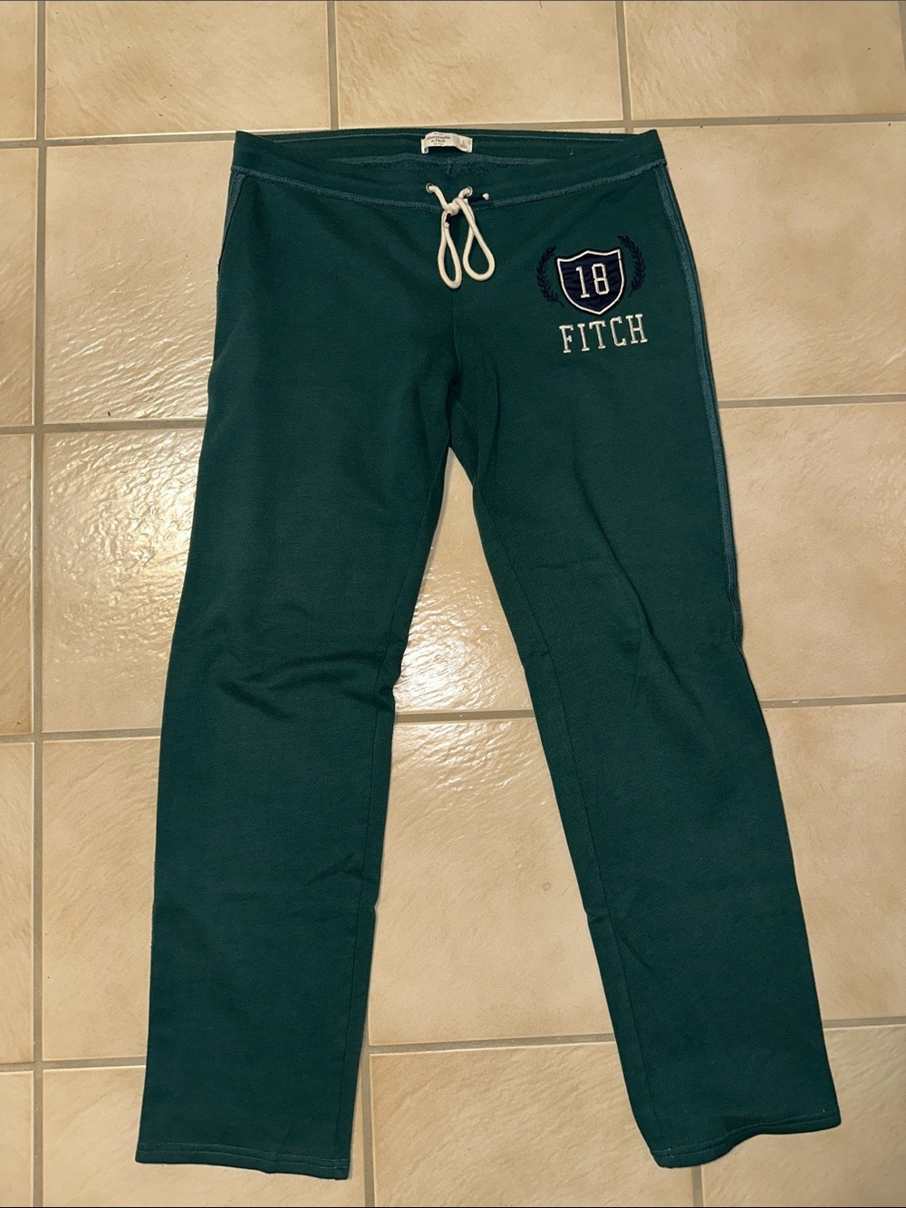 Women’s Abercrombie & Fitch Teal Green Logo Joggers in large.